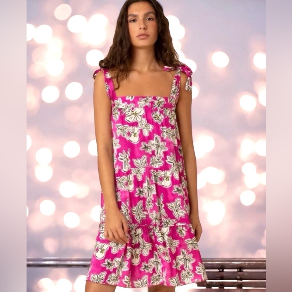 FRNCH Reina Viola Sundress Size L Tiers Hot Pink Floral Italy
